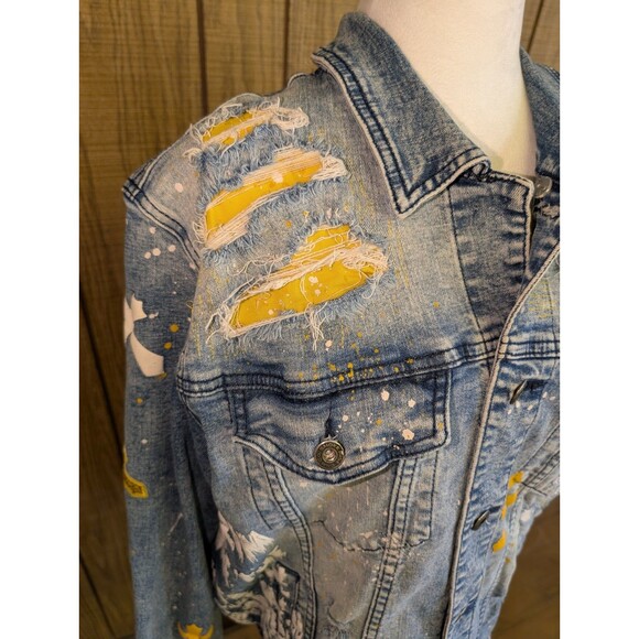 Smoke Rise Denim Co. Distressed Jean Jacket Size Men's XL Unisex Streetwear ** - Picture 3 of 13